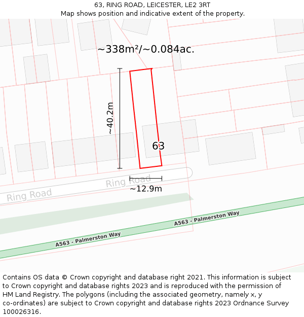 63, RING ROAD, LEICESTER, LE2 3RT: Plot and title map