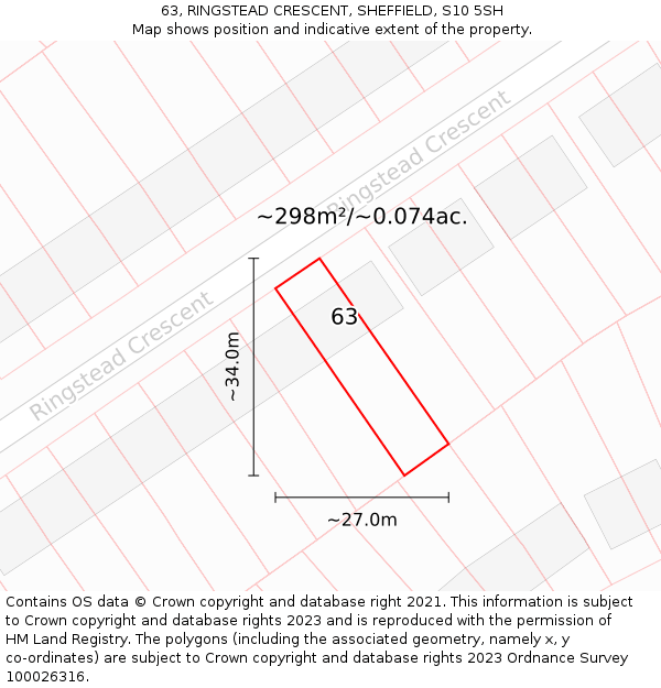 63, RINGSTEAD CRESCENT, SHEFFIELD, S10 5SH: Plot and title map