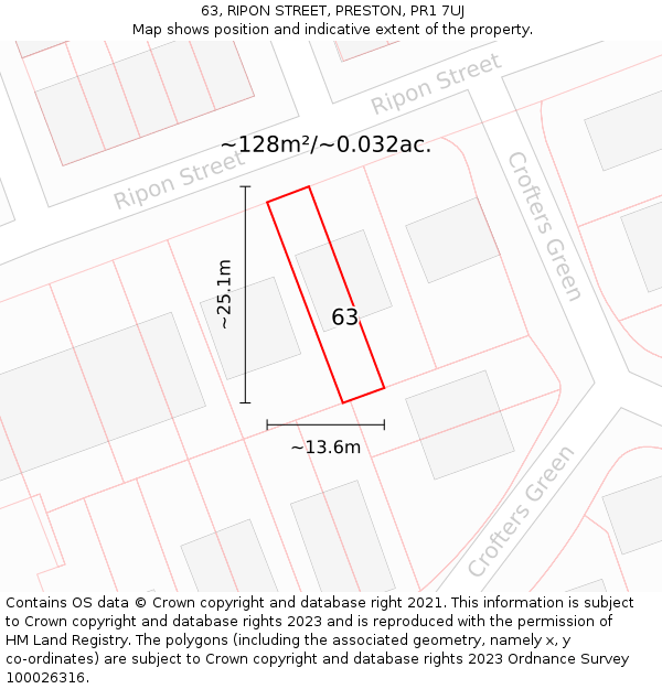 63, RIPON STREET, PRESTON, PR1 7UJ: Plot and title map