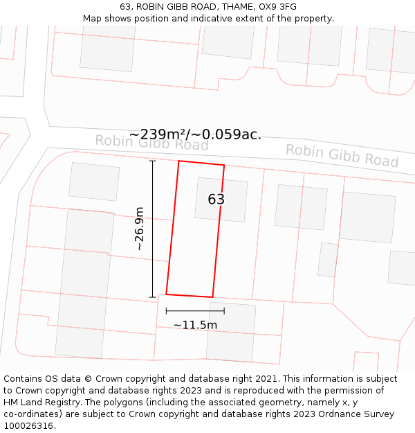 63, ROBIN GIBB ROAD, THAME, OX9 3FG: Plot and title map