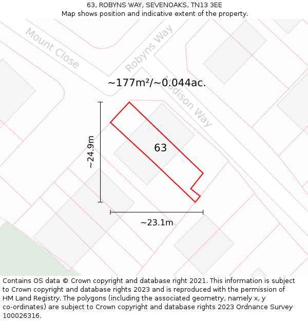 63, ROBYNS WAY, SEVENOAKS, TN13 3EE: Plot and title map