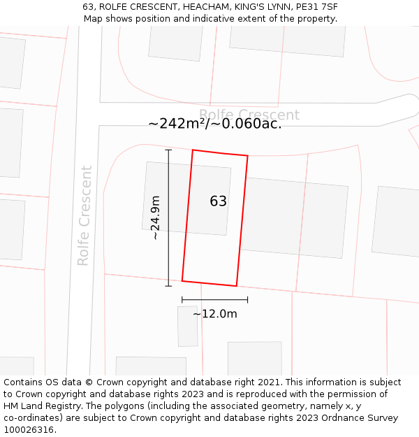 63, ROLFE CRESCENT, HEACHAM, KING'S LYNN, PE31 7SF: Plot and title map
