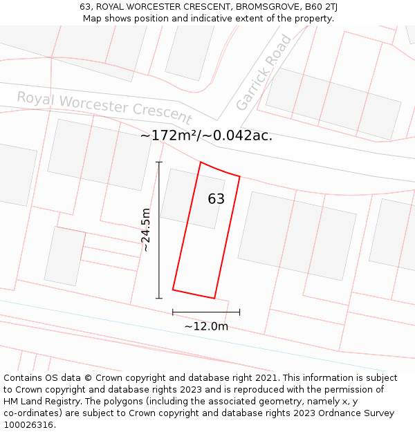 63, ROYAL WORCESTER CRESCENT, BROMSGROVE, B60 2TJ: Plot and title map