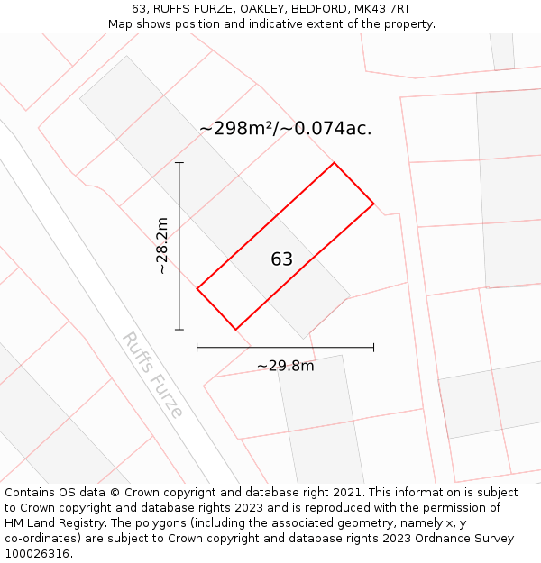 63, RUFFS FURZE, OAKLEY, BEDFORD, MK43 7RT: Plot and title map