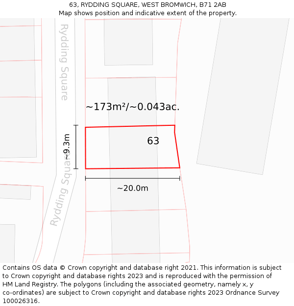 63, RYDDING SQUARE, WEST BROMWICH, B71 2AB: Plot and title map