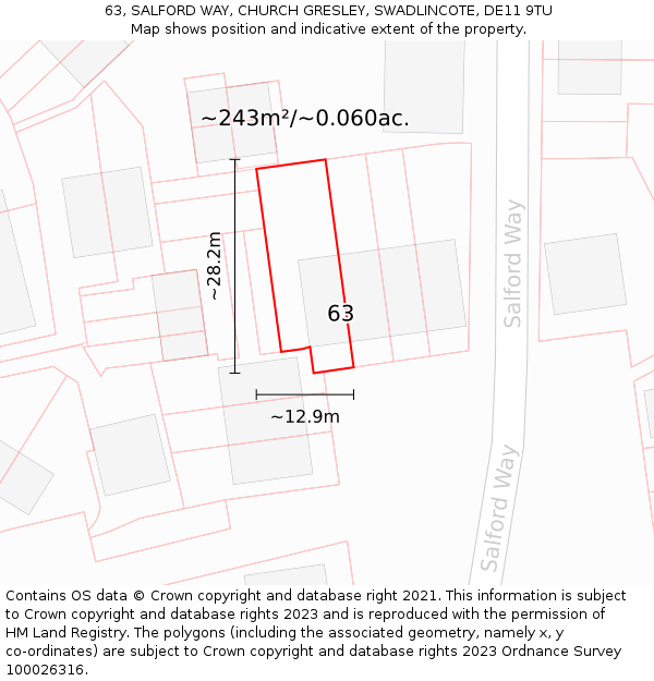 63, SALFORD WAY, CHURCH GRESLEY, SWADLINCOTE, DE11 9TU: Plot and title map