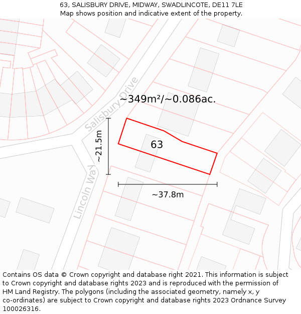 63, SALISBURY DRIVE, MIDWAY, SWADLINCOTE, DE11 7LE: Plot and title map