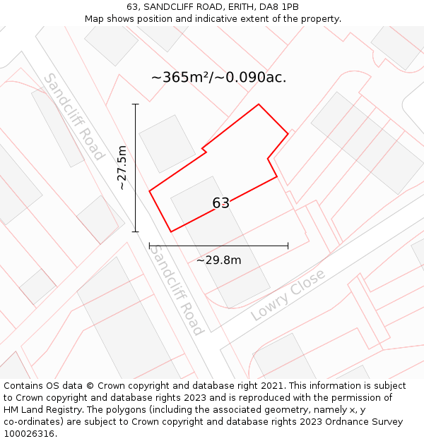 63, SANDCLIFF ROAD, ERITH, DA8 1PB: Plot and title map
