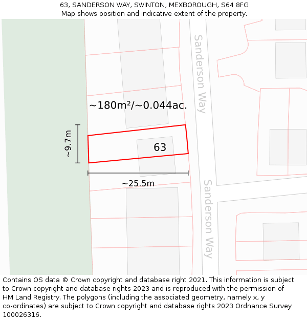 63, SANDERSON WAY, SWINTON, MEXBOROUGH, S64 8FG: Plot and title map