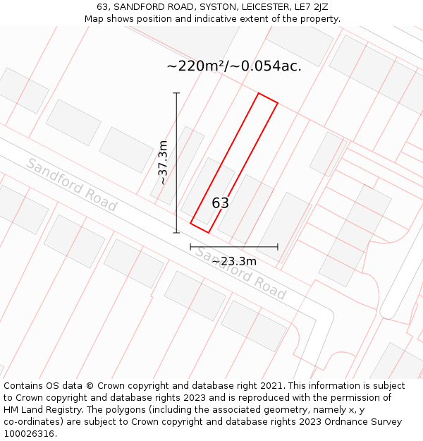 63, SANDFORD ROAD, SYSTON, LEICESTER, LE7 2JZ: Plot and title map