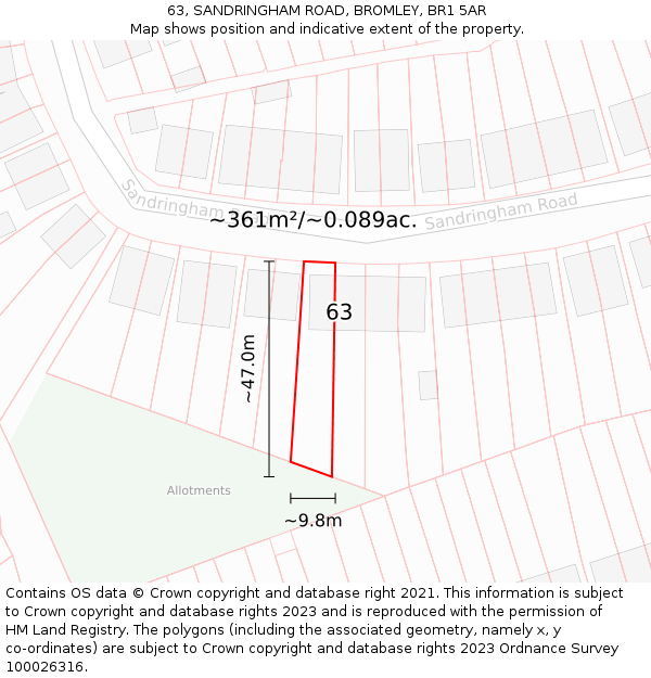 63, SANDRINGHAM ROAD, BROMLEY, BR1 5AR: Plot and title map