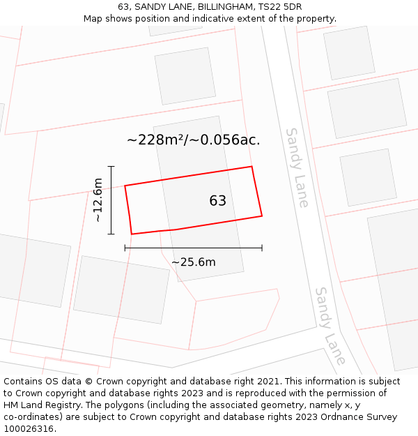 63, SANDY LANE, BILLINGHAM, TS22 5DR: Plot and title map