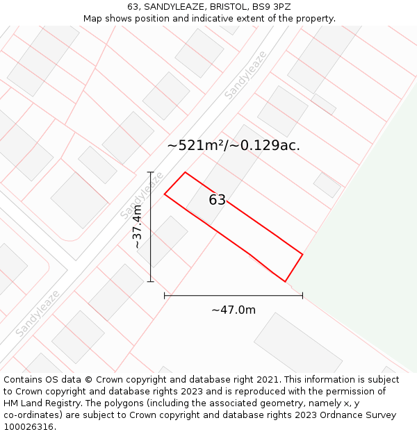 63, SANDYLEAZE, BRISTOL, BS9 3PZ: Plot and title map