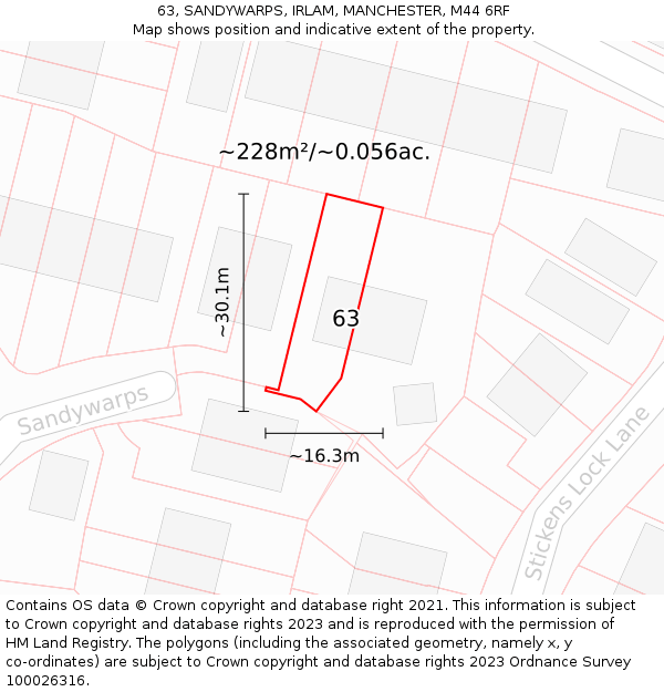 63, SANDYWARPS, IRLAM, MANCHESTER, M44 6RF: Plot and title map