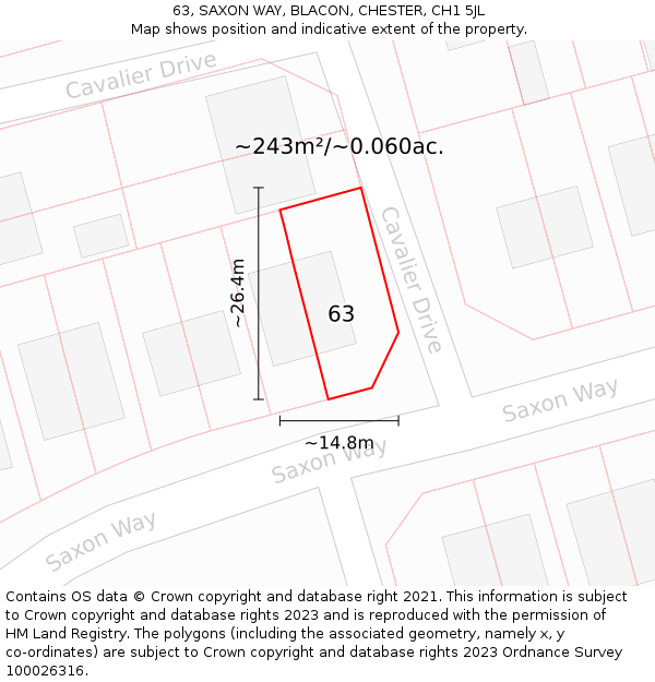 63, SAXON WAY, BLACON, CHESTER, CH1 5JL: Plot and title map