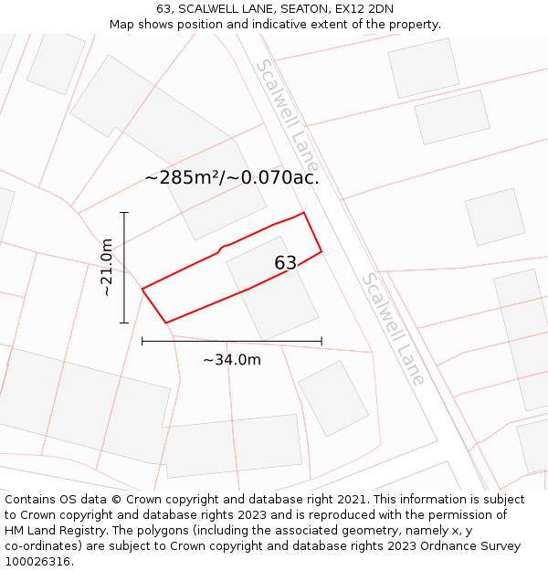 63, SCALWELL LANE, SEATON, EX12 2DN: Plot and title map