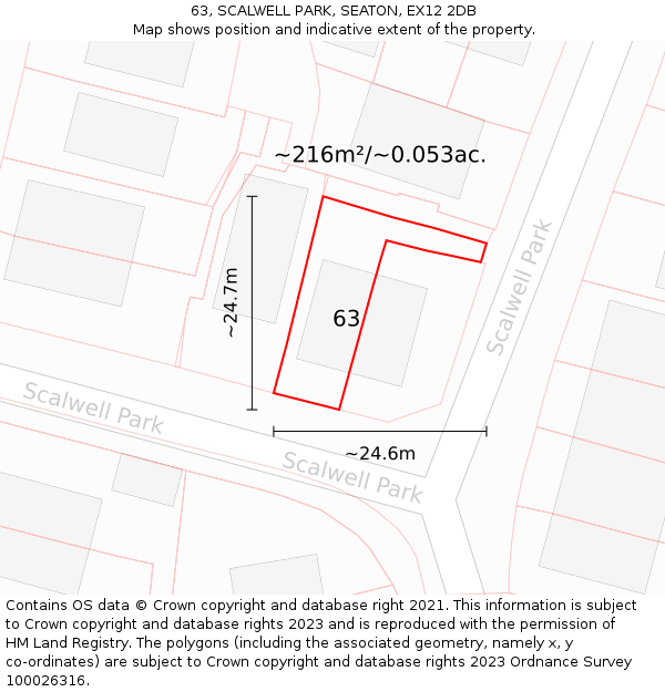 63, SCALWELL PARK, SEATON, EX12 2DB: Plot and title map