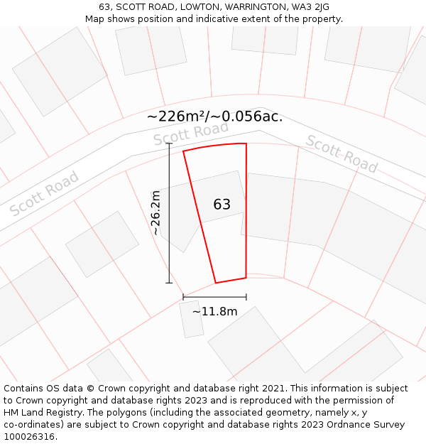 63, SCOTT ROAD, LOWTON, WARRINGTON, WA3 2JG: Plot and title map