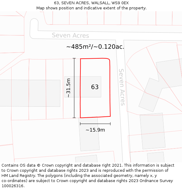 63, SEVEN ACRES, WALSALL, WS9 0EX: Plot and title map