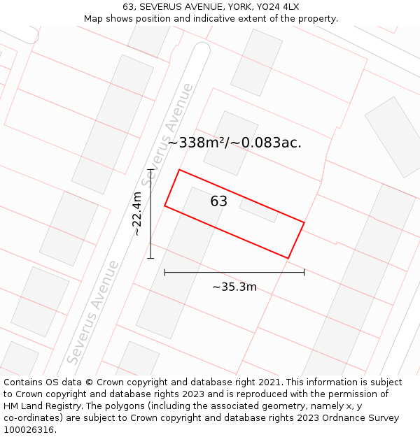 63, SEVERUS AVENUE, YORK, YO24 4LX: Plot and title map