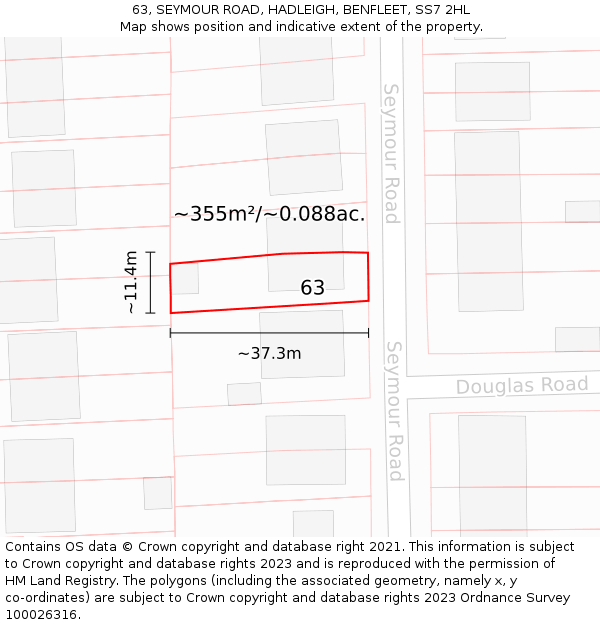 63, SEYMOUR ROAD, HADLEIGH, BENFLEET, SS7 2HL: Plot and title map