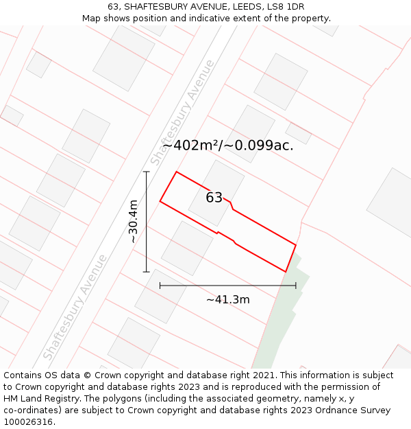 63, SHAFTESBURY AVENUE, LEEDS, LS8 1DR: Plot and title map