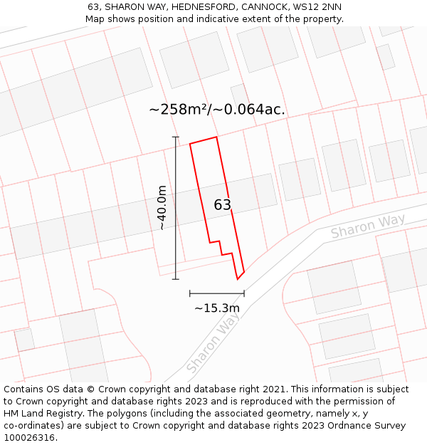 63, SHARON WAY, HEDNESFORD, CANNOCK, WS12 2NN: Plot and title map
