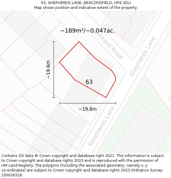 63, SHEPHERDS LANE, BEACONSFIELD, HP9 2DU: Plot and title map
