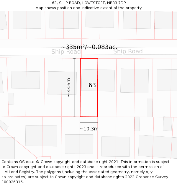 63, SHIP ROAD, LOWESTOFT, NR33 7DP: Plot and title map