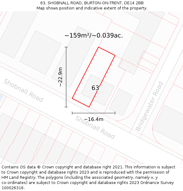 63, SHOBNALL ROAD, BURTON-ON-TRENT, DE14 2BB: Plot and title map