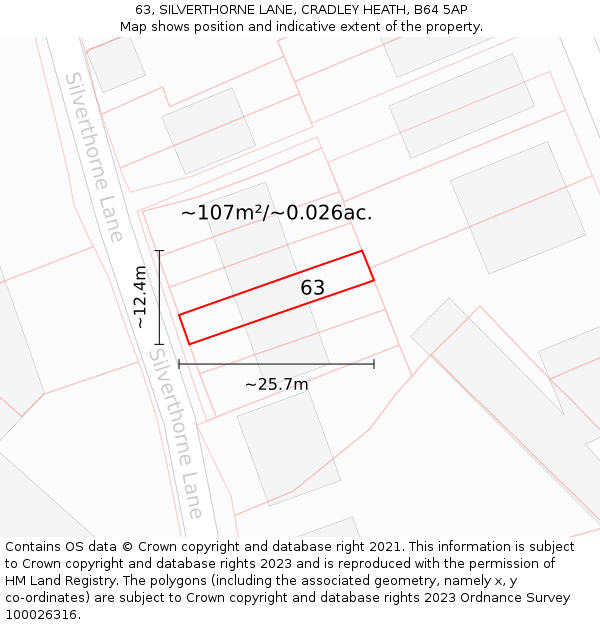 63, SILVERTHORNE LANE, CRADLEY HEATH, B64 5AP: Plot and title map