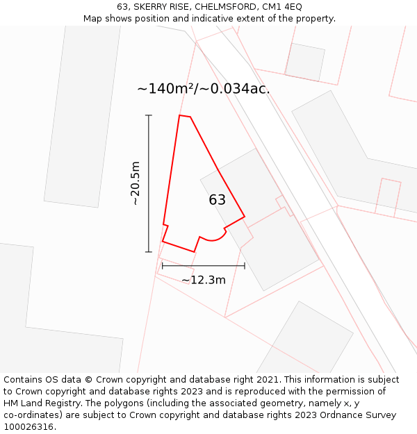 63, SKERRY RISE, CHELMSFORD, CM1 4EQ: Plot and title map