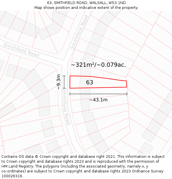 63, SMITHFIELD ROAD, WALSALL, WS3 1ND: Plot and title map