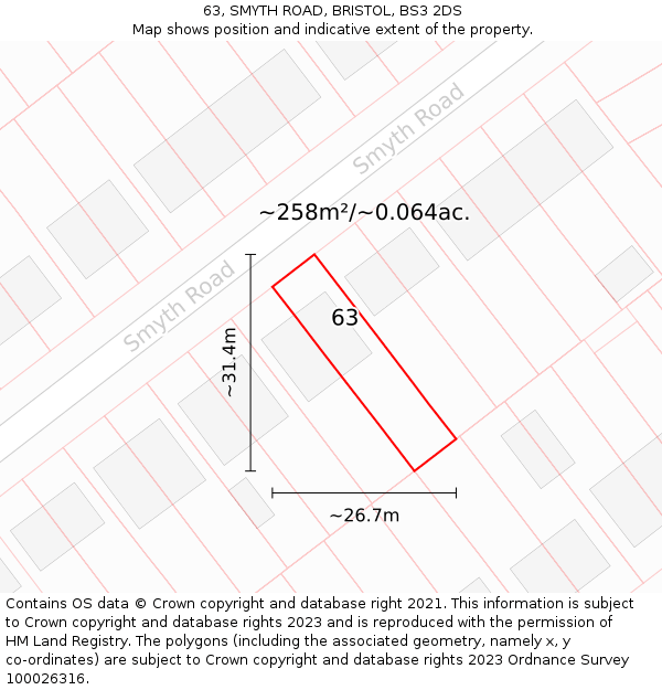 63, SMYTH ROAD, BRISTOL, BS3 2DS: Plot and title map