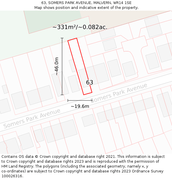 63, SOMERS PARK AVENUE, MALVERN, WR14 1SE: Plot and title map