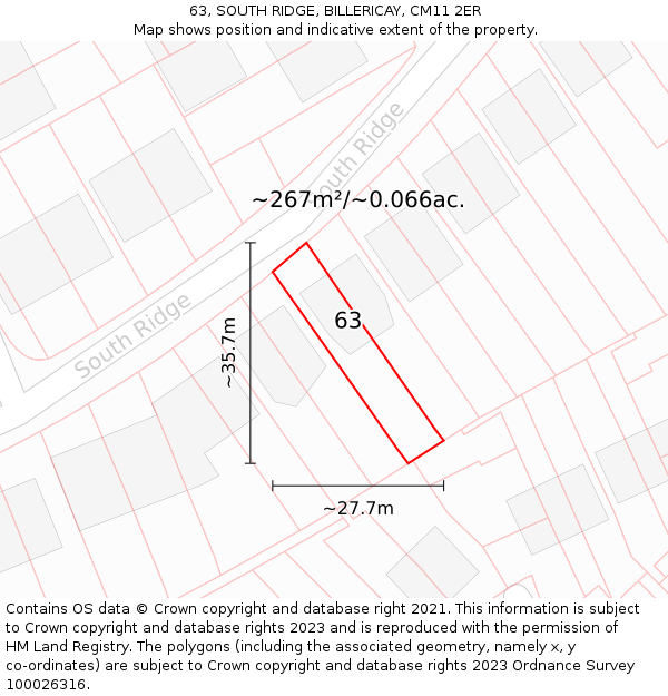 63, SOUTH RIDGE, BILLERICAY, CM11 2ER: Plot and title map
