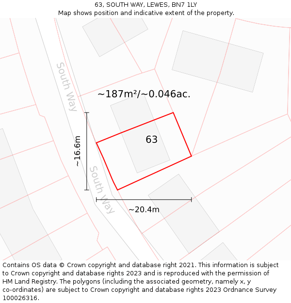 63, SOUTH WAY, LEWES, BN7 1LY: Plot and title map