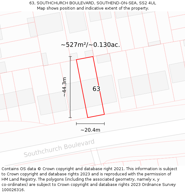 63, SOUTHCHURCH BOULEVARD, SOUTHEND-ON-SEA, SS2 4UL: Plot and title map