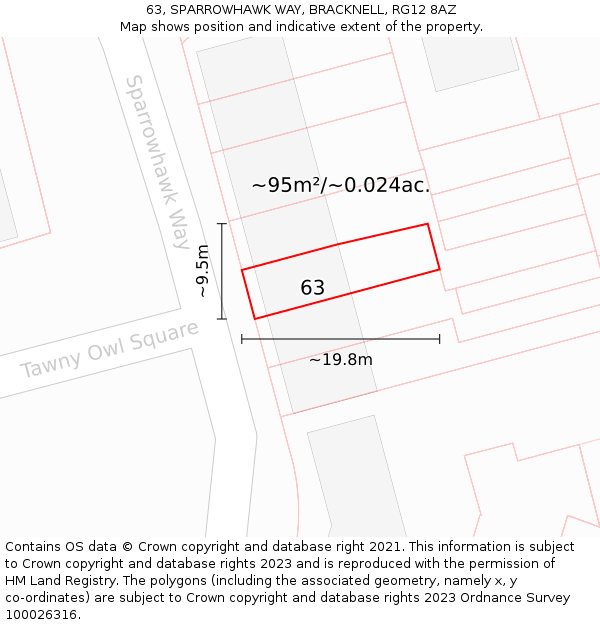 63, SPARROWHAWK WAY, BRACKNELL, RG12 8AZ: Plot and title map
