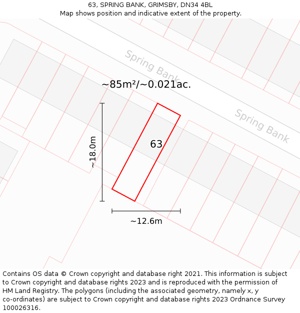 63, SPRING BANK, GRIMSBY, DN34 4BL: Plot and title map