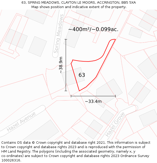 63, SPRING MEADOWS, CLAYTON LE MOORS, ACCRINGTON, BB5 5XA: Plot and title map