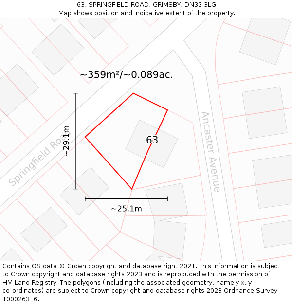 63, SPRINGFIELD ROAD, GRIMSBY, DN33 3LG: Plot and title map