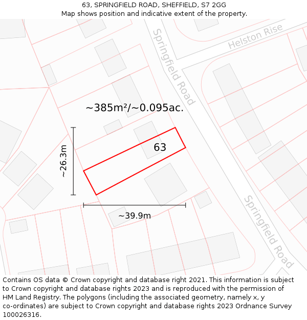 63, SPRINGFIELD ROAD, SHEFFIELD, S7 2GG: Plot and title map