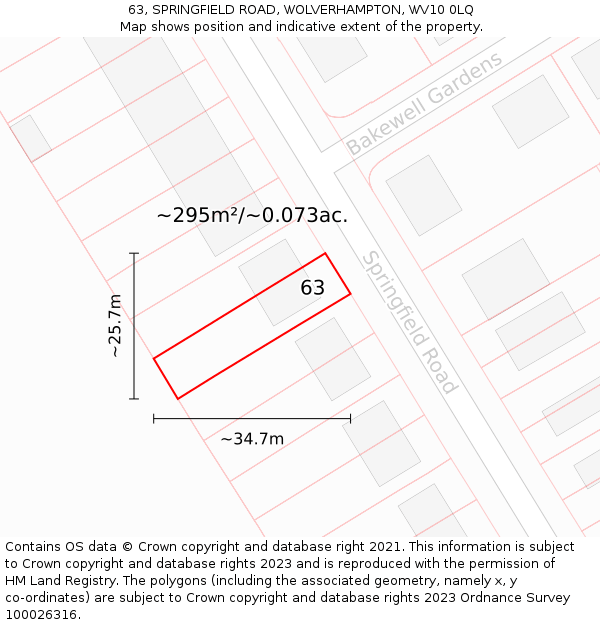 63, SPRINGFIELD ROAD, WOLVERHAMPTON, WV10 0LQ: Plot and title map