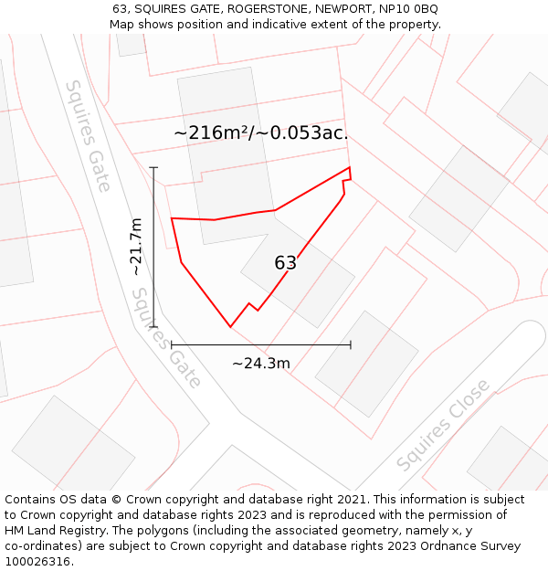 63, SQUIRES GATE, ROGERSTONE, NEWPORT, NP10 0BQ: Plot and title map