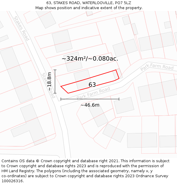 63, STAKES ROAD, WATERLOOVILLE, PO7 5LZ: Plot and title map