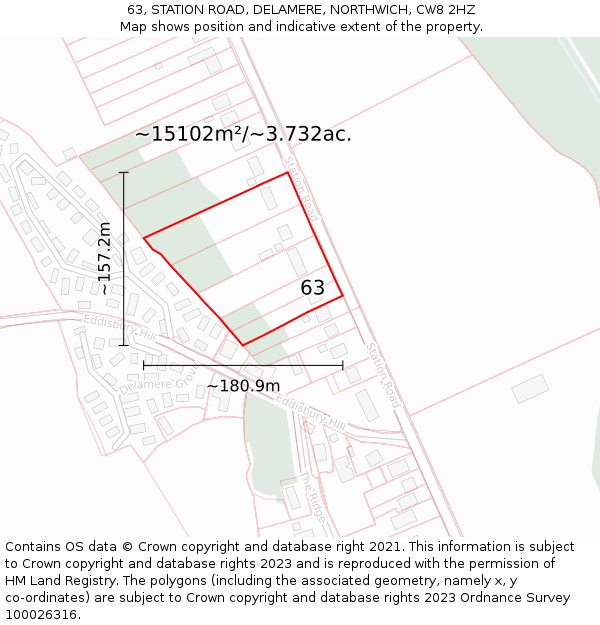 63, STATION ROAD, DELAMERE, NORTHWICH, CW8 2HZ: Plot and title map