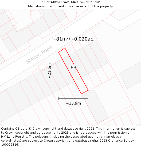 63, STATION ROAD, MARLOW, SL7 1NW: Plot and title map