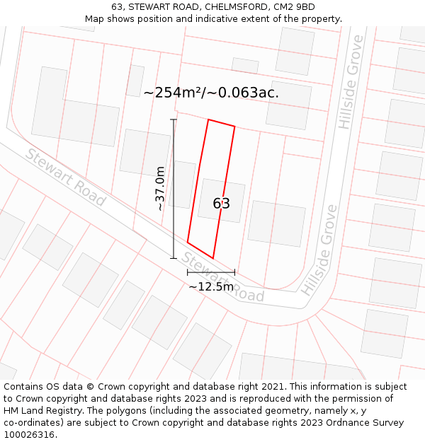 63, STEWART ROAD, CHELMSFORD, CM2 9BD: Plot and title map
