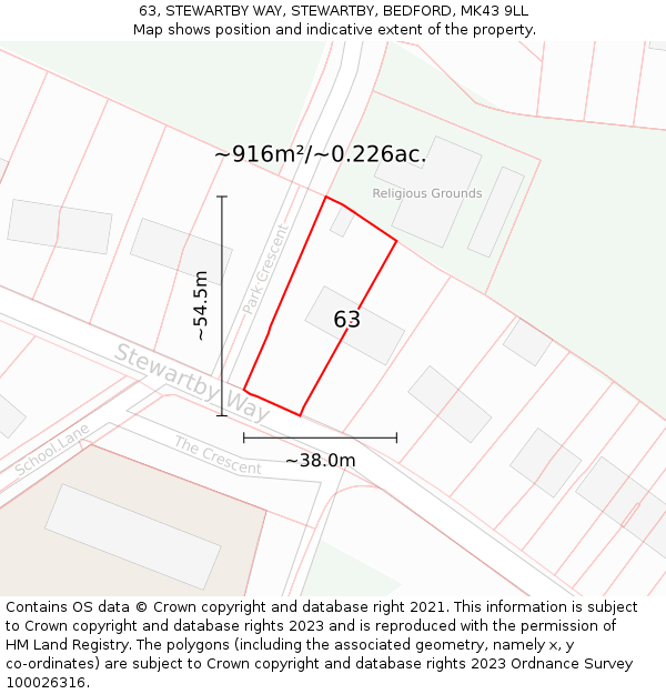63, STEWARTBY WAY, STEWARTBY, BEDFORD, MK43 9LL: Plot and title map